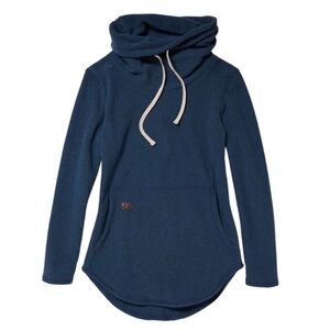 DESO Women’s Tallac Pullover Fleece Top Cowl Neck Thumbholes in Navy Blue M